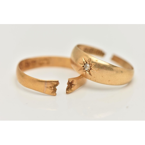 5 - TWO RINGS, the first an AF 18ct gold ring, set with a single old cut diamond in a star setting, hall... 