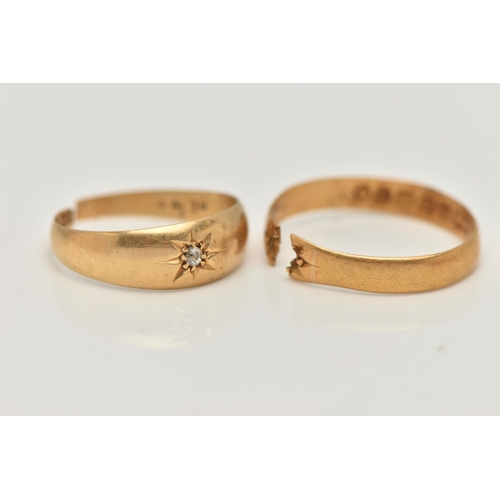 5 - TWO RINGS, the first an AF 18ct gold ring, set with a single old cut diamond in a star setting, hall... 