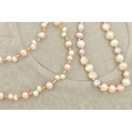 58 - A CUTLURED PEARL NECKLACE AND BRACELET, baroque pearl necklace with yellow metal spacers, fitted wit... 