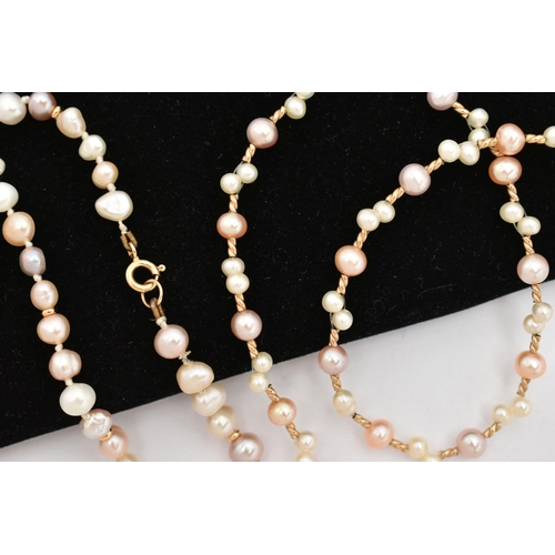 58 - A CUTLURED PEARL NECKLACE AND BRACELET, baroque pearl necklace with yellow metal spacers, fitted wit... 