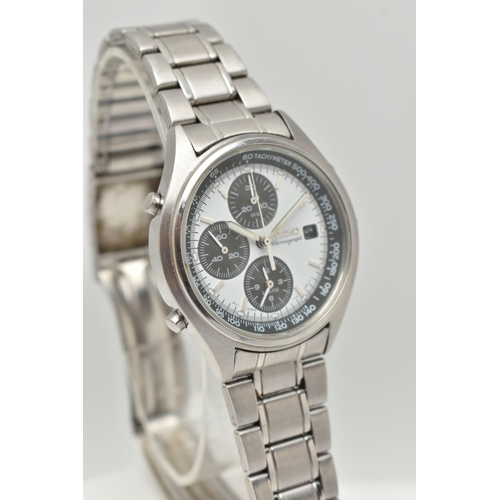 61 - A GENTS 'SEIKO CHRONOGRAPH' WRISTWATCH, round white dial signed 'Seiko Chronograph', three subsidiar... 