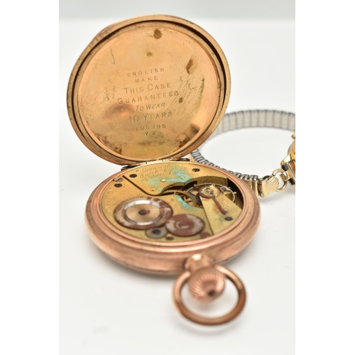 63 - A POCKET WATCH AND WRISTWATCH, the first a manual wind, open face pocket watch, white dial, signed '... 