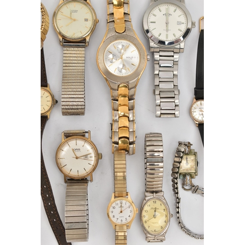 76 - A BAG OF ASSORTED LADIES AND GENTS WRISTWATCHES, mostly quartz movements, names to include 'Rotary, ... 