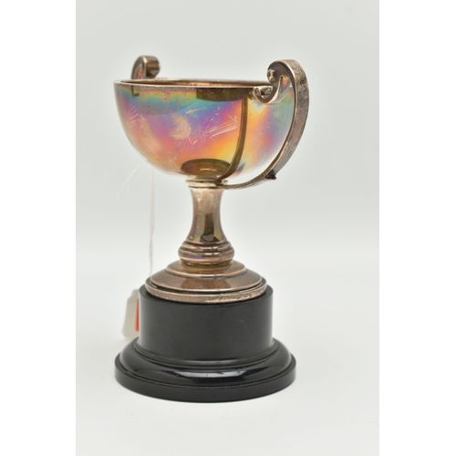 103 - A SILVER TROPHY CUP WITH PLINTH, polished double handled cup, hallmarked 'A L Davenport Ltd' Birming... 