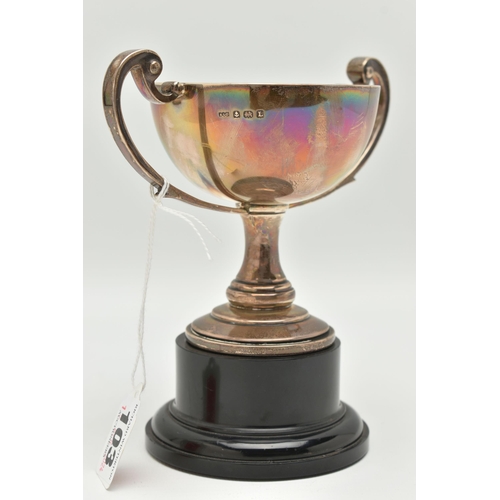 103 - A SILVER TROPHY CUP WITH PLINTH, polished double handled cup, hallmarked 'A L Davenport Ltd' Birming... 