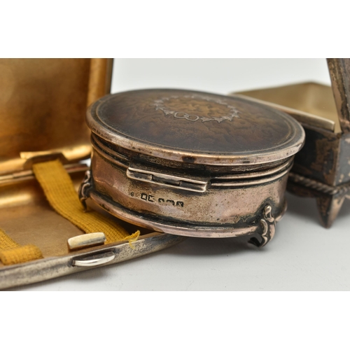 109 - A SILVER CIGARETTE CASE AND TWO TRINKET BOXES, rounded rectangular cigarette case with engine turned... 