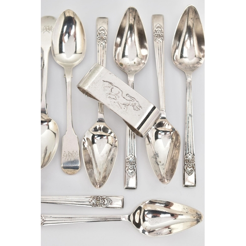 114 - AN ASSORTMENT OF SILVERWARE, to include a silver bottle stop, hallmarked 'L J Millington' Birmingham... 