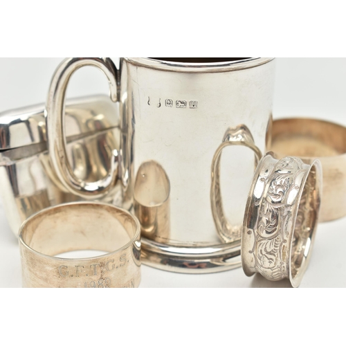 120 - A SELECTION OF SILVER ITEMS, to include a silver cup, polished form, hallmarked 'A J Pepper & Co' Bi... 