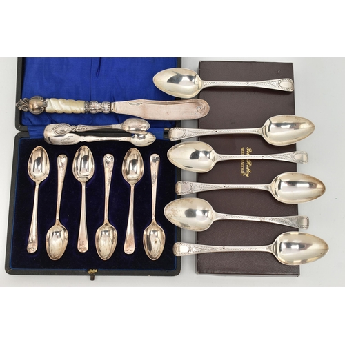 123 - ASSORTED SILVER ITEMS, to include a cased set of six teaspoons, hallmarked Sheffield, a set of six G... 