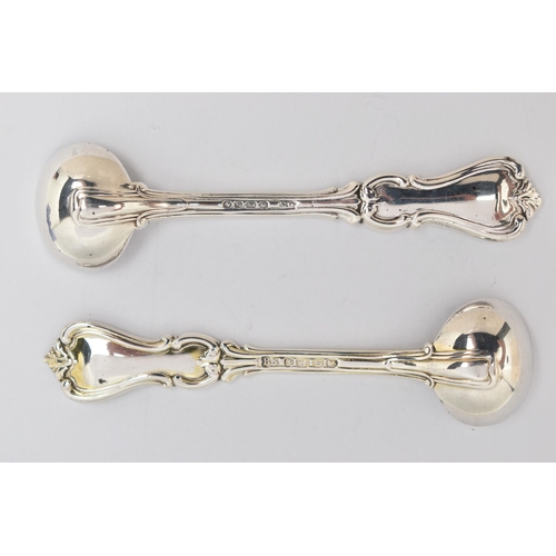 87 - TWO EARLY VICTORIAN SILVER MUSTARD SPOONS, both with Albert pattern terminals, hallmarks for Benjami... 