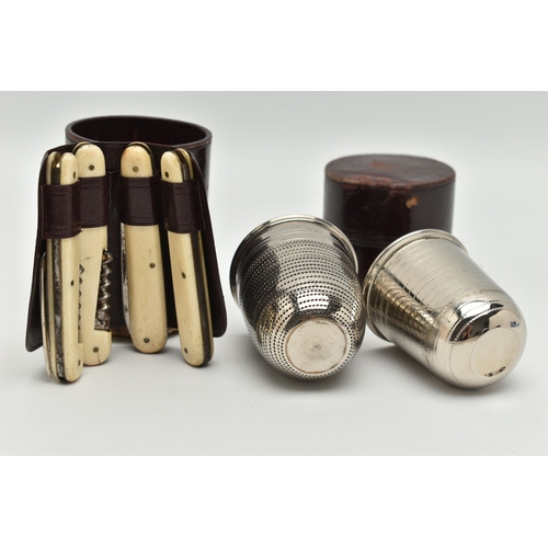 93 - A SELECTION OF ITEMS, to include two non-matching campaign drinking cups in a leather tubular case, ... 