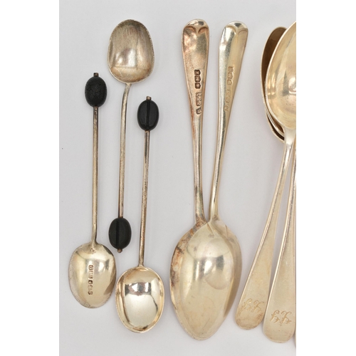 129 - ASSORTED SILVER SPOONS AND SUGAR TONGS, to include a set of six Old English pattern teaspoons with e... 