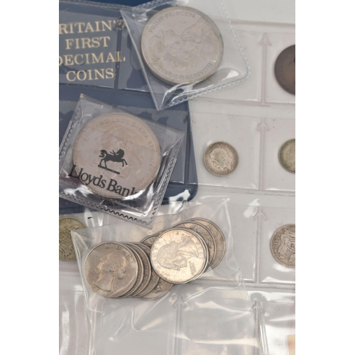 158 - A SMALL CARDBOARD BOX CONTAINING AUSTALIA BANKNOTES WITH MIXED COINAGE, to include a Royal Mint case... 