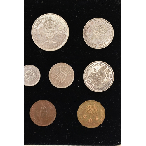 168 - A 1937 SPECIMEN COIN SET AND CASED ROYAL MINT SILVER PROOF £2 COIN, from Crown, Half Crown, Two Shil... 