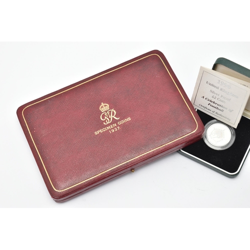 168 - A 1937 SPECIMEN COIN SET AND CASED ROYAL MINT SILVER PROOF £2 COIN, from Crown, Half Crown, Two Shil... 