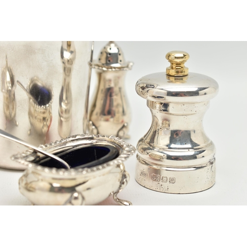 170 - AN ASSORTMENT OF SILVER AND WHITE METAL, to include a pair of salt and pepper mills, hallmarked 'Joh... 