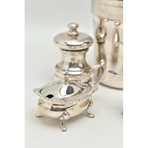 170 - AN ASSORTMENT OF SILVER AND WHITE METAL, to include a pair of salt and pepper mills, hallmarked 'Joh... 