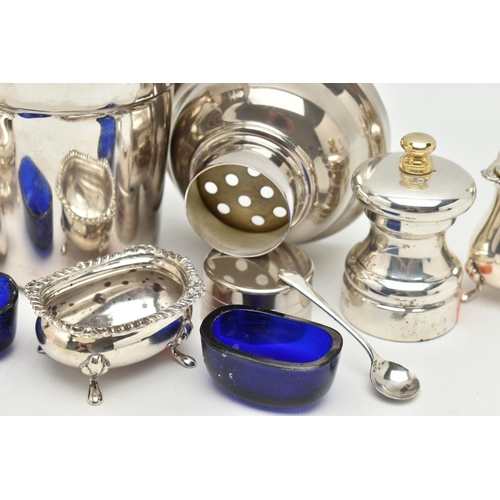 170 - AN ASSORTMENT OF SILVER AND WHITE METAL, to include a pair of salt and pepper mills, hallmarked 'Joh... 