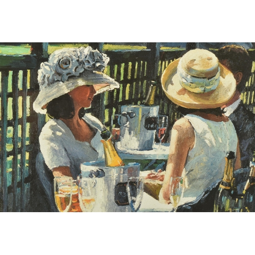 302 - SHERREE VALENTINE DAINES (BRIITISH 1959) FIGURES CELEBRATING WITH CHAMPAGNE, a signed artist proof e... 