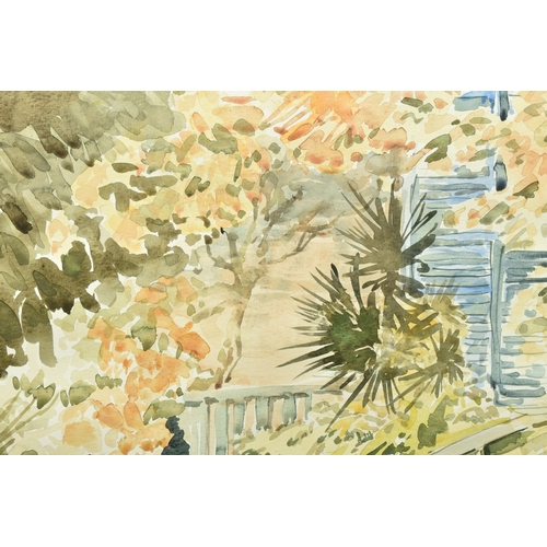 314 - SUE HOWELLS (BRITISH 1948) GARDEN FLOWERS, a view of a part of a garden with a variety of trailing f... 