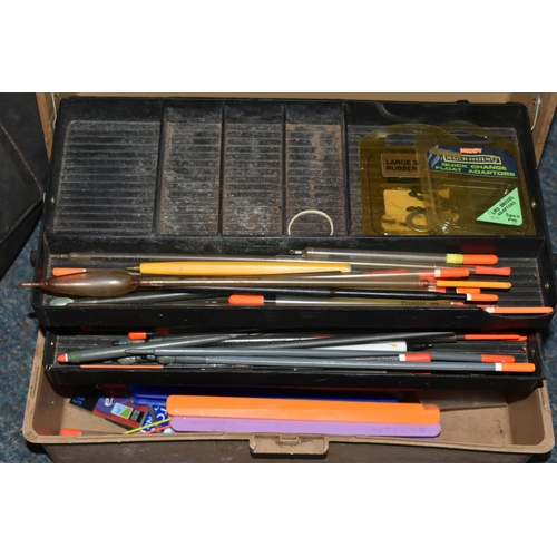 326 - A GROUP OF VINTAGE FISHING RODS AND FISHING TACKLE, comprising a Richard Walker Mark IV split cane r... 