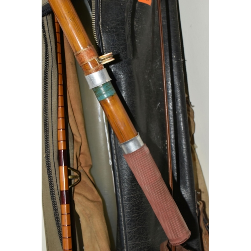 326 - A GROUP OF VINTAGE FISHING RODS AND FISHING TACKLE, comprising a Richard Walker Mark IV split cane r... 