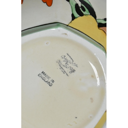 332 - A CLARICE CLIFF 'HONOLULU' DESIGN OCTAGONAL BOWL, green and black banding inside, black printed back... 