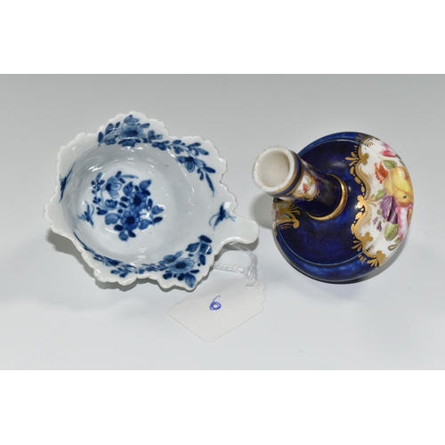 333 - A FIRST PERIOD WORCESTER BLUE AND WHITE BUTTERDISH, with workman's mark, together with a 19th centur... 