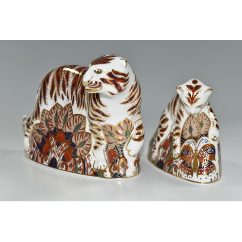 341 - TWO ROYAL CROWN DERBY IMARI PAPERWEIGHTS, comprising 'Bengal Tiger', height 13cm, introduced 1994-19... 