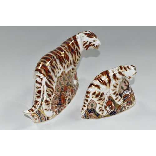 341 - TWO ROYAL CROWN DERBY IMARI PAPERWEIGHTS, comprising 'Bengal Tiger', height 13cm, introduced 1994-19... 