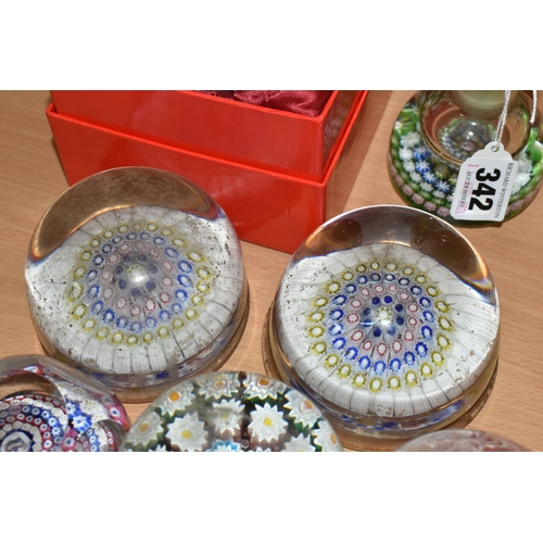 342 - A COLLECTION OF GLASS PAPERWEIGHTS, comprising a Whitefriars Millefiori  commemorative Silver Jubile... 