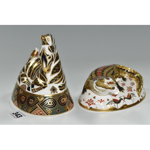 343 - TWO ROYAL CROWN DERBY IMARI PAPERWEIGHTS, comprising 'Crocodile' an exclusive gold signature edition... 