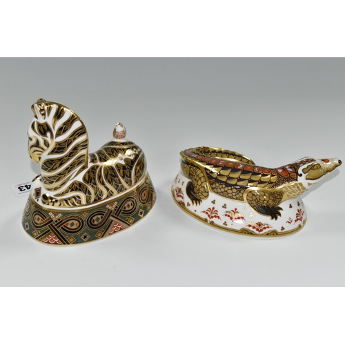 343 - TWO ROYAL CROWN DERBY IMARI PAPERWEIGHTS, comprising 'Crocodile' an exclusive gold signature edition... 