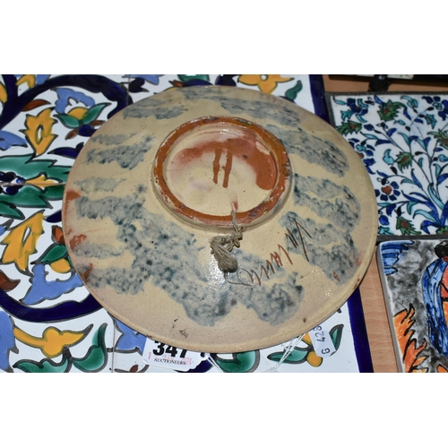 347 - A COLLECTION OF CERAMIC TILES, comprising a Spanish 'Fish' dish marked on the back Valamos, a wall p... 