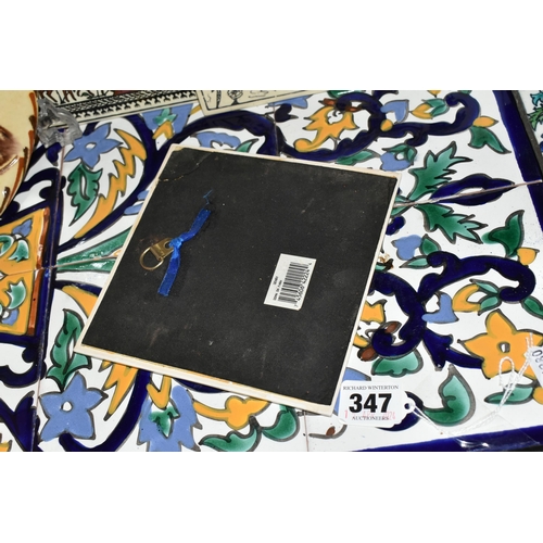 347 - A COLLECTION OF CERAMIC TILES, comprising a Spanish 'Fish' dish marked on the back Valamos, a wall p... 