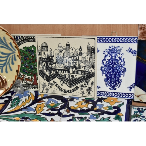 347 - A COLLECTION OF CERAMIC TILES, comprising a Spanish 'Fish' dish marked on the back Valamos, a wall p... 