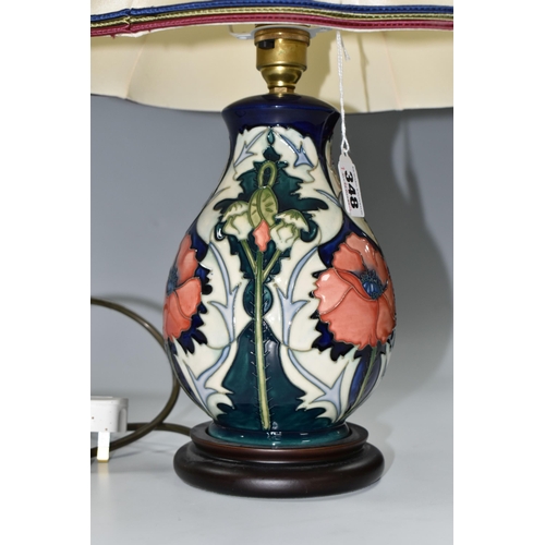 348 - A MODERN MOORCROFT 'POPPY' TABLE LAMP WITH SHADE, designed by Rachel Bishop 29cm (1) (Condition Repo... 