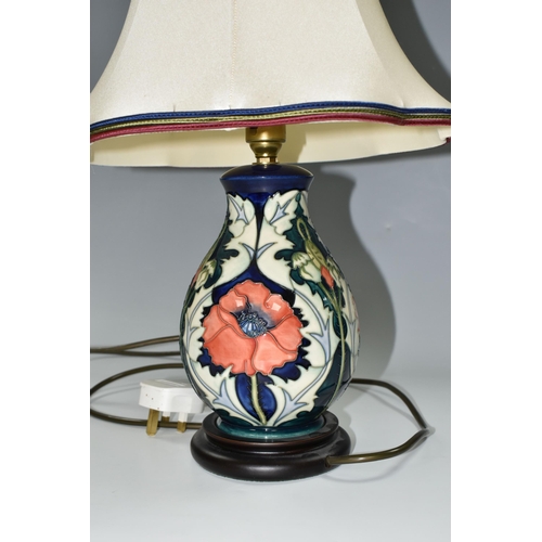 348 - A MODERN MOORCROFT 'POPPY' TABLE LAMP WITH SHADE, designed by Rachel Bishop 29cm (1) (Condition Repo... 