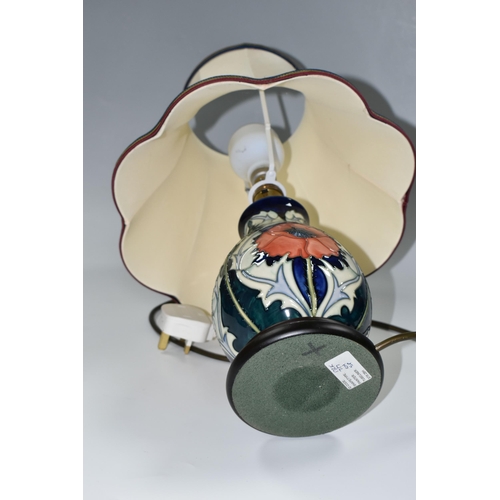 348 - A MODERN MOORCROFT 'POPPY' TABLE LAMP WITH SHADE, designed by Rachel Bishop 29cm (1) (Condition Repo... 