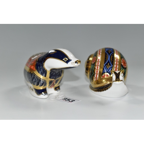 353 - TWO ROYAL CROWN DERBY IMARI PAPERWEIGHTS, comprising 'Moonlight Badger' 2002, an exclusive for the R... 