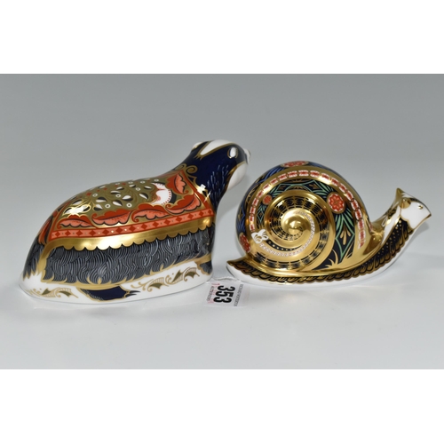 353 - TWO ROYAL CROWN DERBY IMARI PAPERWEIGHTS, comprising 'Moonlight Badger' 2002, an exclusive for the R... 