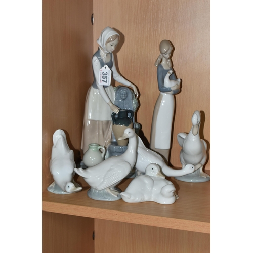 357 - A GROUP OF SEVEN NAO BY LLADRO FIGURES, comprising 'Girl Holding a Duck', 'Girl at the Water Fountai... 