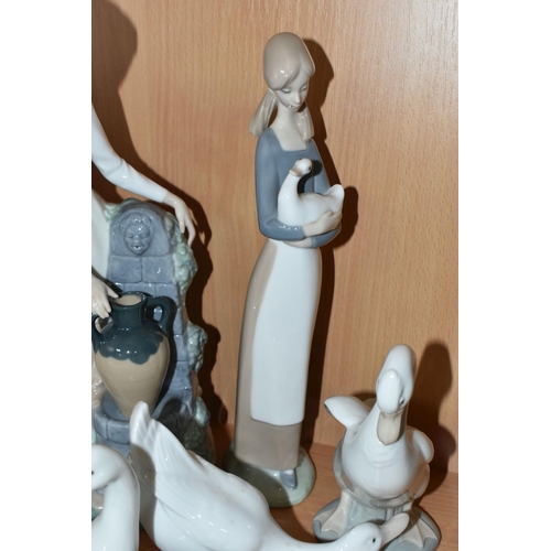 357 - A GROUP OF SEVEN NAO BY LLADRO FIGURES, comprising 'Girl Holding a Duck', 'Girl at the Water Fountai... 