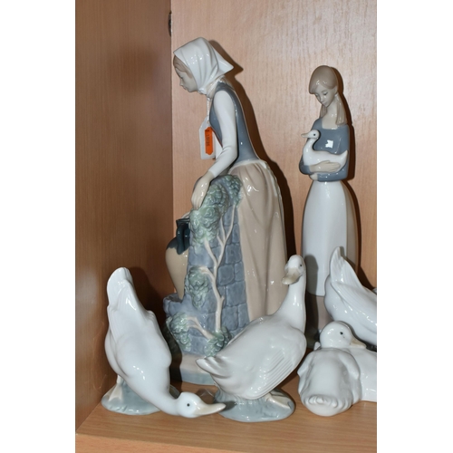 357 - A GROUP OF SEVEN NAO BY LLADRO FIGURES, comprising 'Girl Holding a Duck', 'Girl at the Water Fountai... 