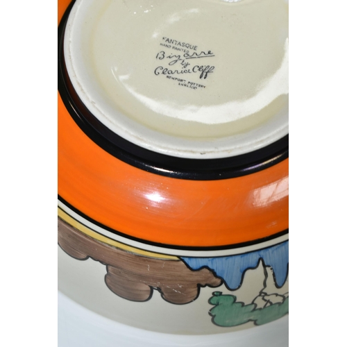 358 - A CLARICE CLIFF 'ORANGE ROOF COTTAGE' DESIGN BOWL,  with orange, black and yellow banding inside, di... 