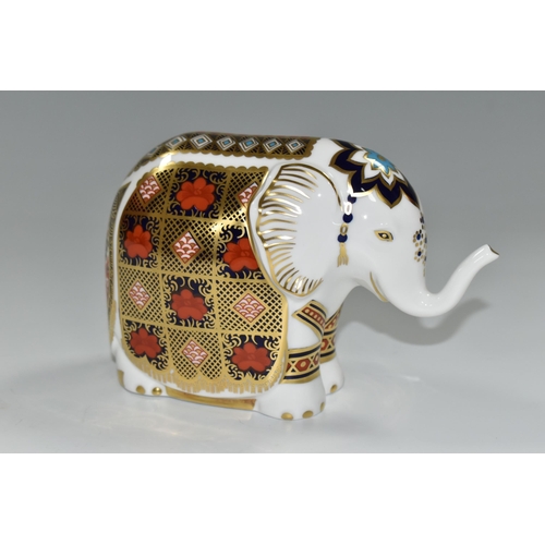 362 - ONE ROYAL CROWN DERBY IMARI PAPERWEIGHT, 'Indian Elephant', height 5.5cm, date cypher 1997, silver s... 