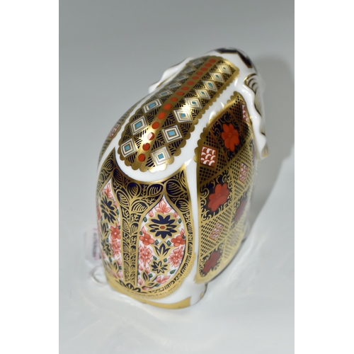 362 - ONE ROYAL CROWN DERBY IMARI PAPERWEIGHT, 'Indian Elephant', height 5.5cm, date cypher 1997, silver s... 