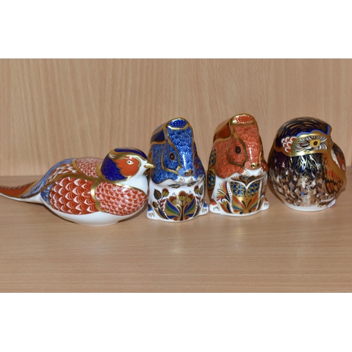 366 - A GROUP OF FOUR ROYAL CROWN DERBY IMARI PAPERWEIGHTS, comprising 'Debenhams Squirrel' an exclusive t... 