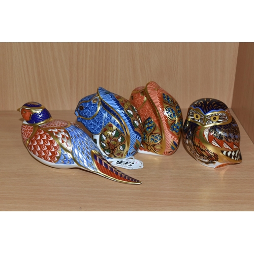 366 - A GROUP OF FOUR ROYAL CROWN DERBY IMARI PAPERWEIGHTS, comprising 'Debenhams Squirrel' an exclusive t... 