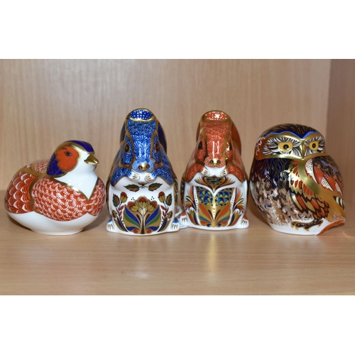 366 - A GROUP OF FOUR ROYAL CROWN DERBY IMARI PAPERWEIGHTS, comprising 'Debenhams Squirrel' an exclusive t... 